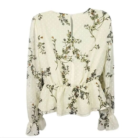 NEW June & Hudson Floral Chiffon Puff Shoulder Coquette Blouse in Ivory Size S - Picture 2 of 10